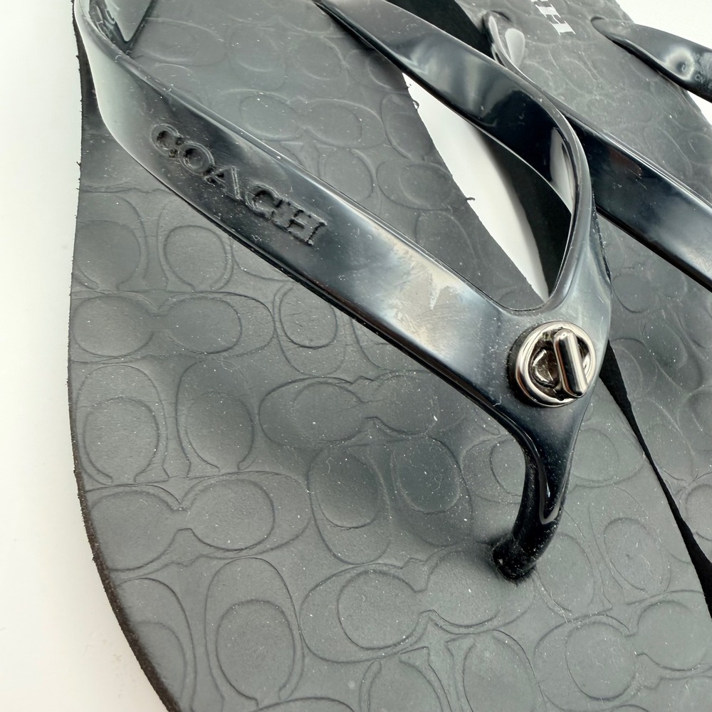 Coach Flip Flops Signature Monogram pattern Logo Thong Sandal Womens 8 Black - Picture 4 of 6